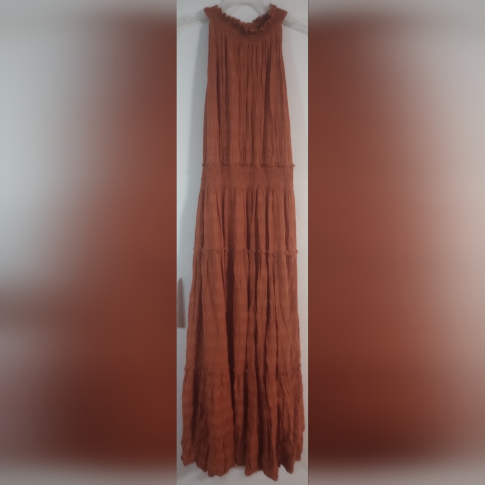 Just Taylor Tiered Maxi Burnt Orange lined NWOT